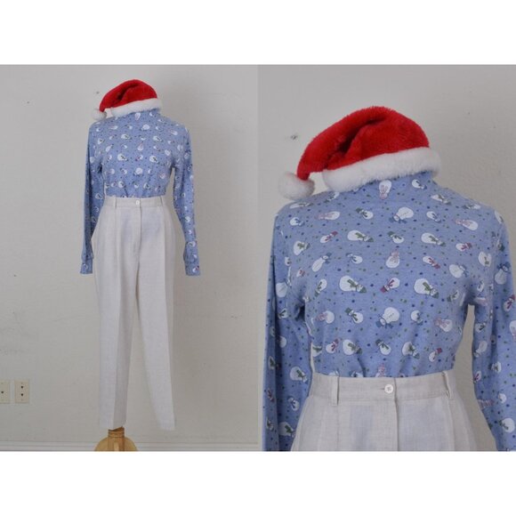 Vintage 90s Poly/Cotton‎ Christmas Mockeneck shirt size PL - Picture 1 of 10